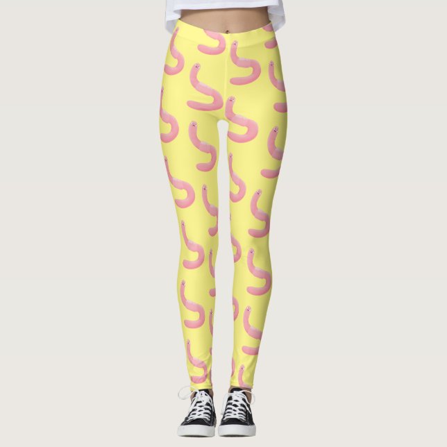 Cute happy pink earthworm cartoon leggings (Front)