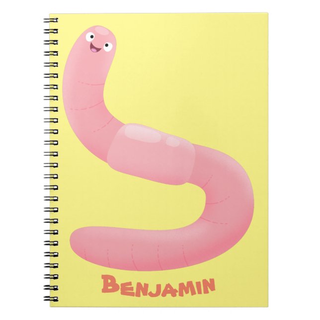 Cute happy pink earthworm cartoon notebook (Front)