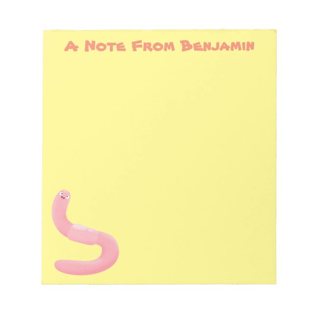 Cute happy pink earthworm cartoon notepad (Front)
