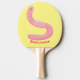 Cute happy pink earthworm cartoon ping pong paddle
