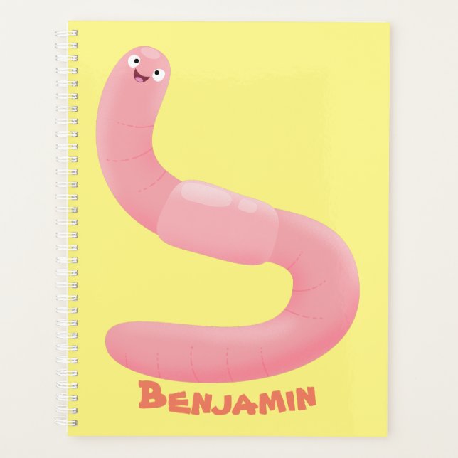 Cute happy pink earthworm cartoon planner (Front)