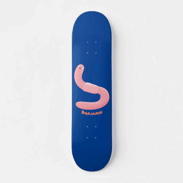 Cute happy pink earthworm cartoon skateboard (Front)