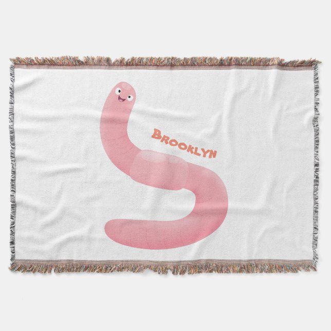 Cute happy pink earthworm cartoon throw blanket (Front)