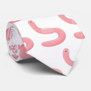 Cute happy pink earthworm cartoon tie