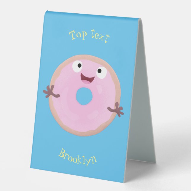 Cute happy pink glazed doughnut cartoon (Front)