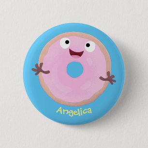 Cute happy pink glazed doughnut cartoon 6 cm round badge
