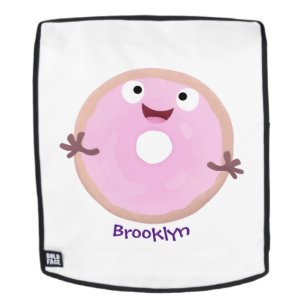 Cute happy pink glazed doughnut cartoon backpack
