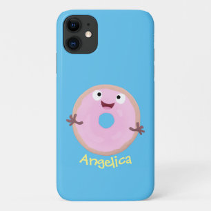 Cute happy pink glazed doughnut cartoon iPhone 11 case