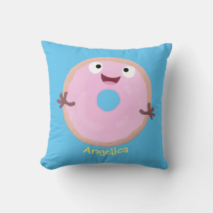 Cute happy pink glazed doughnut cartoon cushion