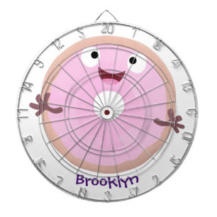 Cute happy pink glazed doughnut cartoon dartboard