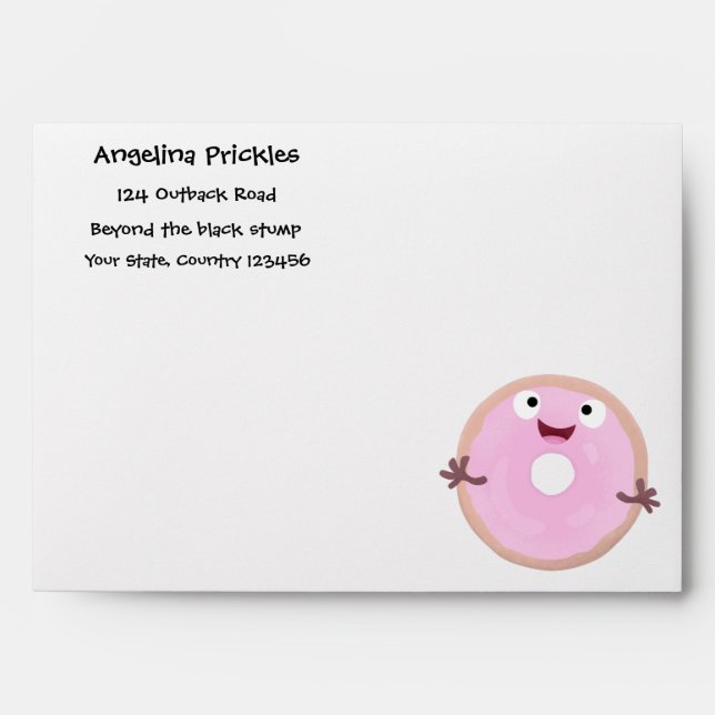 Cute happy pink glazed doughnut cartoon envelope (Front)