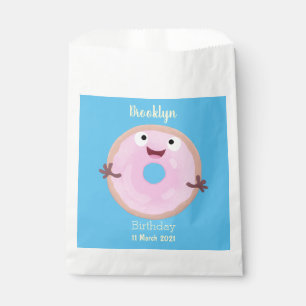 Cute happy pink glazed doughnut cartoon favour bag