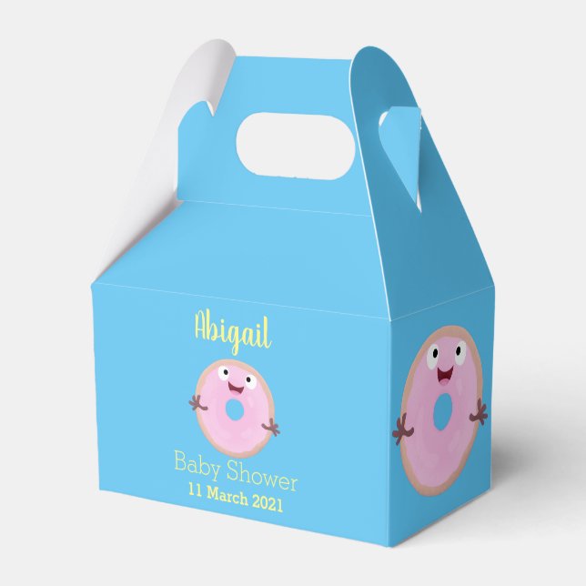 Cute happy pink glazed doughnut cartoon  favour box (Front Side)
