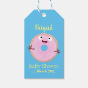 Cute happy pink glazed doughnut cartoon gift tags