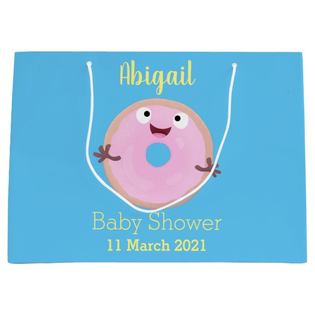 Cute happy pink glazed doughnut cartoon large gift bag (Front)