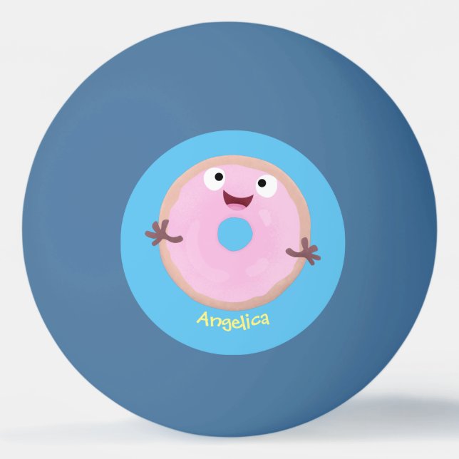 Cute happy pink glazed doughnut cartoon ping pong ball (Front)