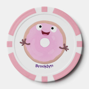 Cute happy pink glazed doughnut cartoon poker chips