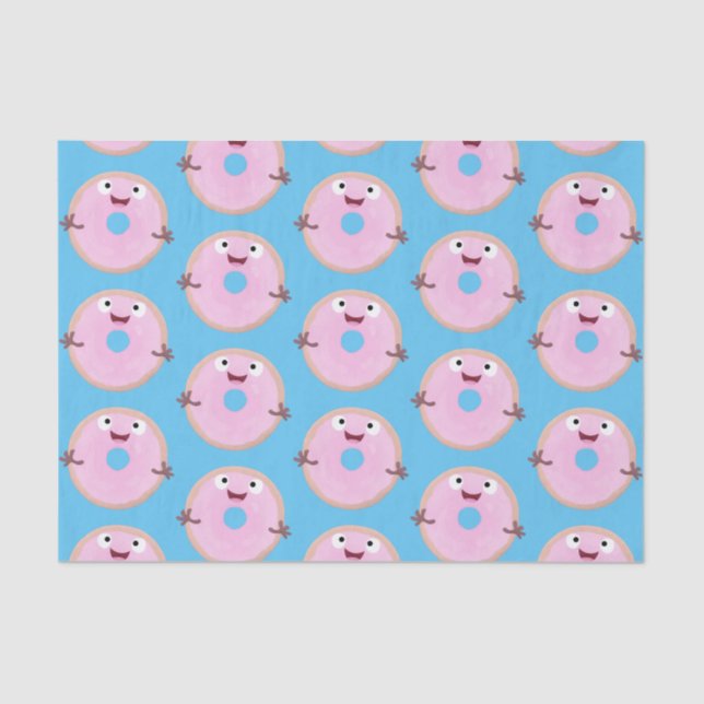 Cute happy pink glazed doughnut cartoon tissue paper (Front)