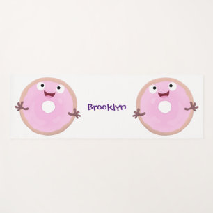 Cute happy pink glazed doughnut cartoon yoga mat