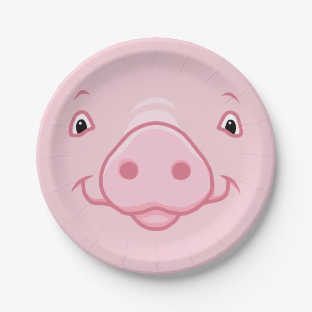 Cute Happy Pink Pig Face Paper Plate (Front)