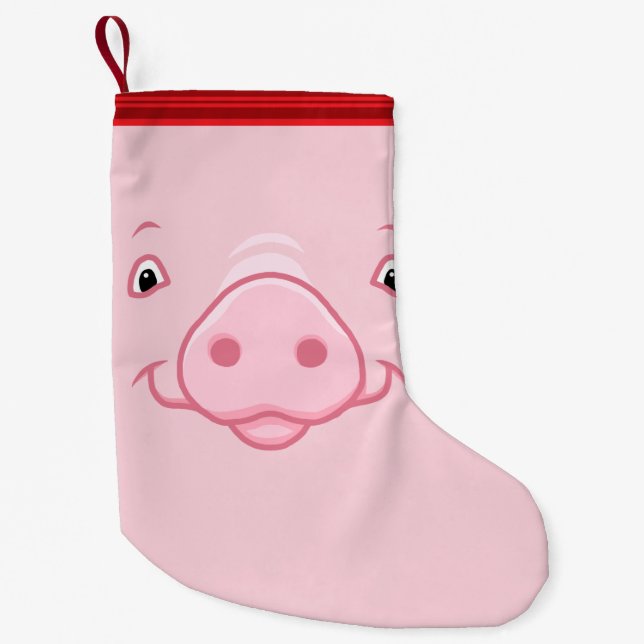 Cute Happy Pink Pig Face Small Christmas Stocking (Front)