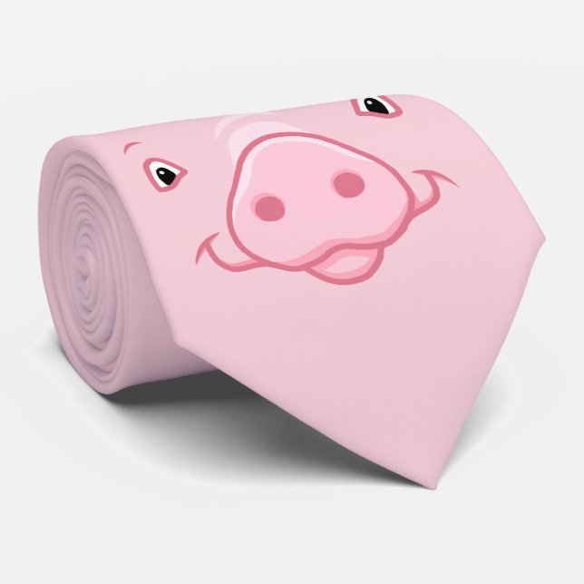 Cute Happy Pink Pig Face Tie (Rolled)