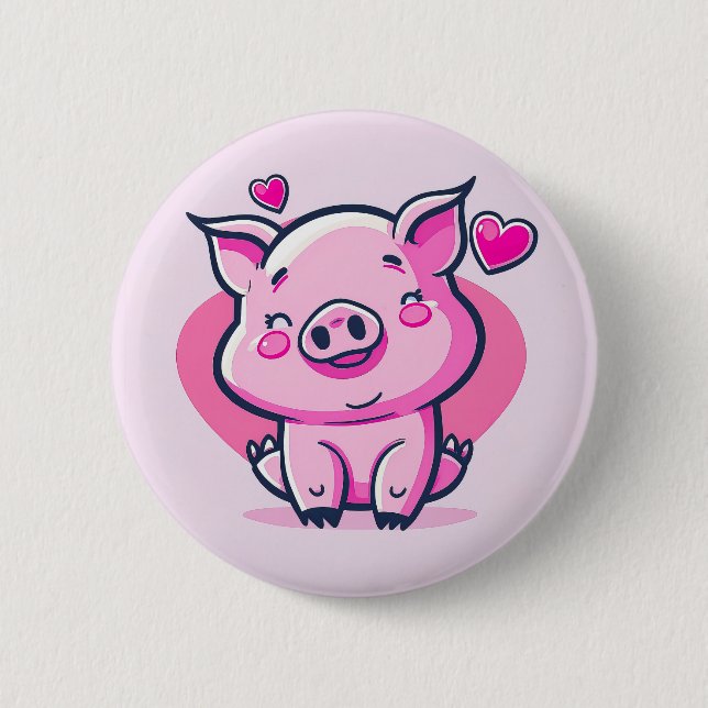 Cute Happy Pink Pig Hearts Valentine Inspired | 6 Cm Round Badge (Front)