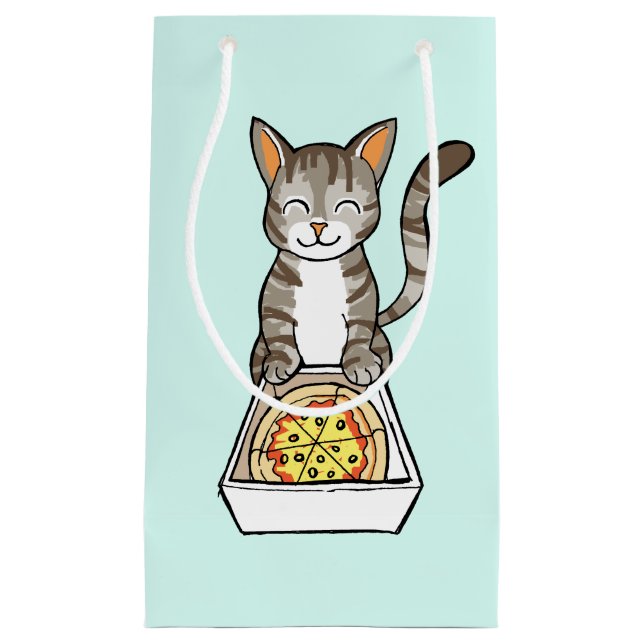 Cute Happy Pizza Cat / Kitten Drawing Gift Bag (Front)
