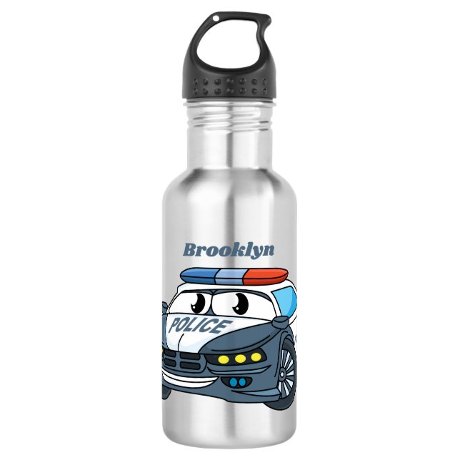 Cute happy police car cartoon illustration 532 ml water bottle (Front)