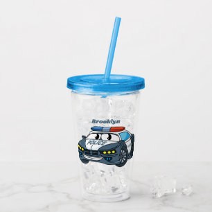 Cute happy police car cartoon illustration acrylic tumbler