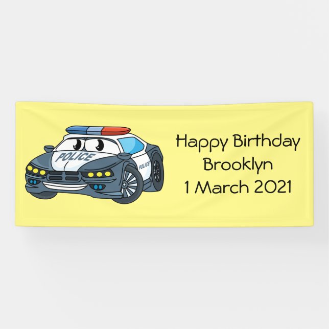 Cute happy police car cartoon illustration banner (Horizontal)