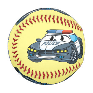 Cute happy police car cartoon illustration baseball