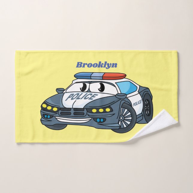 Cute happy police car cartoon illustration bath towel set (Hand Towel)