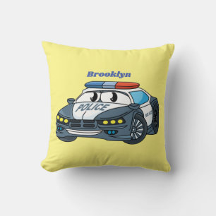 Cute happy police car cartoon illustration cushion