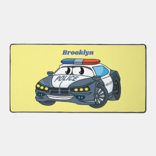 Cute happy police car cartoon illustration desk mat