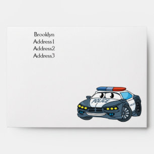 Cute happy police car cartoon illustration envelope