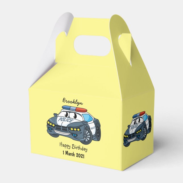 Cute happy police car cartoon illustration favour box (Front Side)