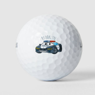 Cute happy police car cartoon illustration golf balls
