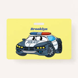 Cute happy police car cartoon illustration ID badge