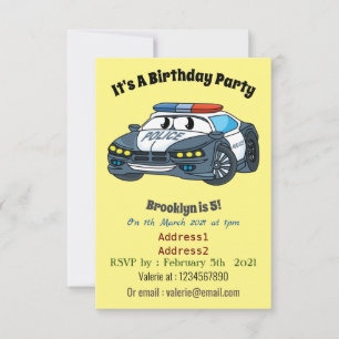 Cute happy police car cartoon illustration invitation