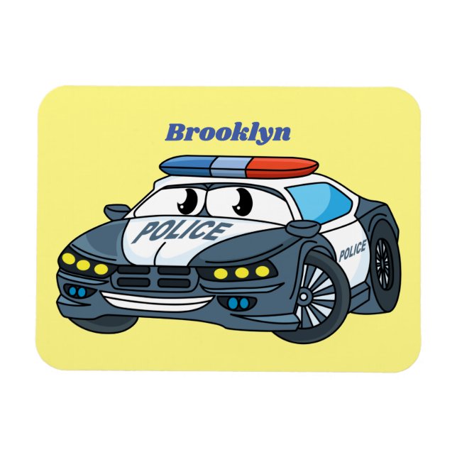 Cute happy police car cartoon illustration magnet (Horizontal)