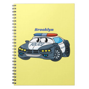 Cute happy police car cartoon illustration notebook