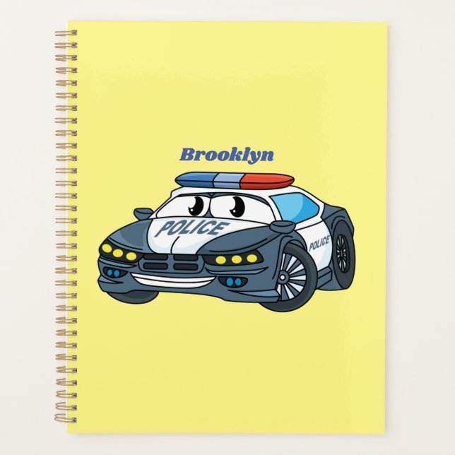 Cute happy police car cartoon illustration planner (Front)