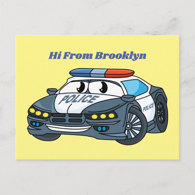 Cute happy police car cartoon illustration postcard (Front)