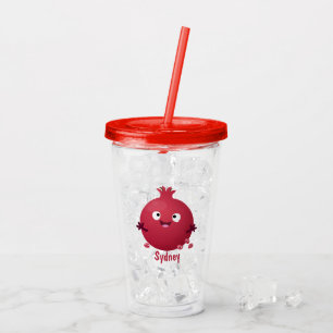 Cute happy pomegranate fruit cartoon acrylic tumbler