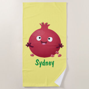 Cute happy pomegranate fruit cartoon beach towel