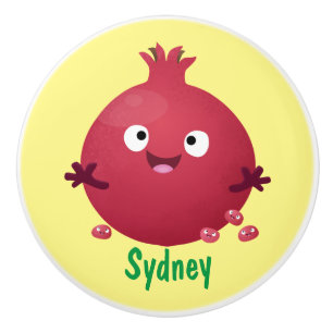Cute happy pomegranate fruit cartoon ceramic knob