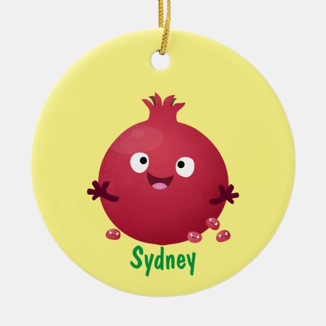 Cute happy pomegranate fruit cartoon ceramic ornament (Front)