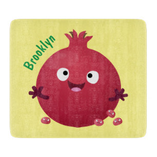 Cute happy pomegranate fruit cartoon cutting board