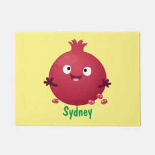 Cute happy pomegranate fruit cartoon doormat
